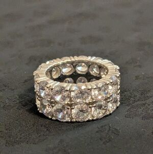 Elegant 925 Solid Sterling Silver Double Row CZ Tennis Ring